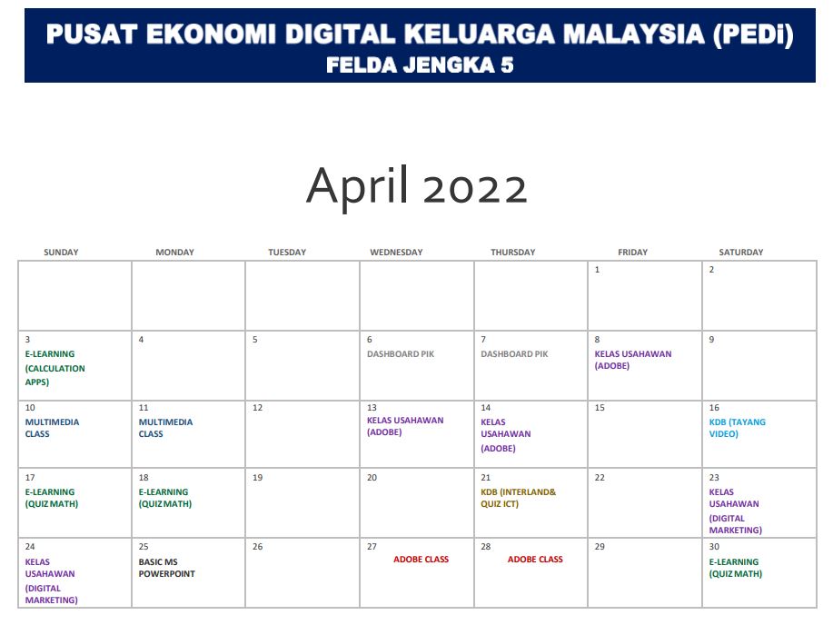 JADUAL AKTIVITI APRIL 2022