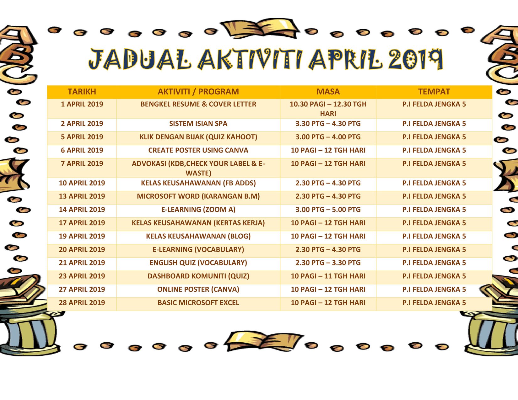 rsz jadual aktiviti april 2019