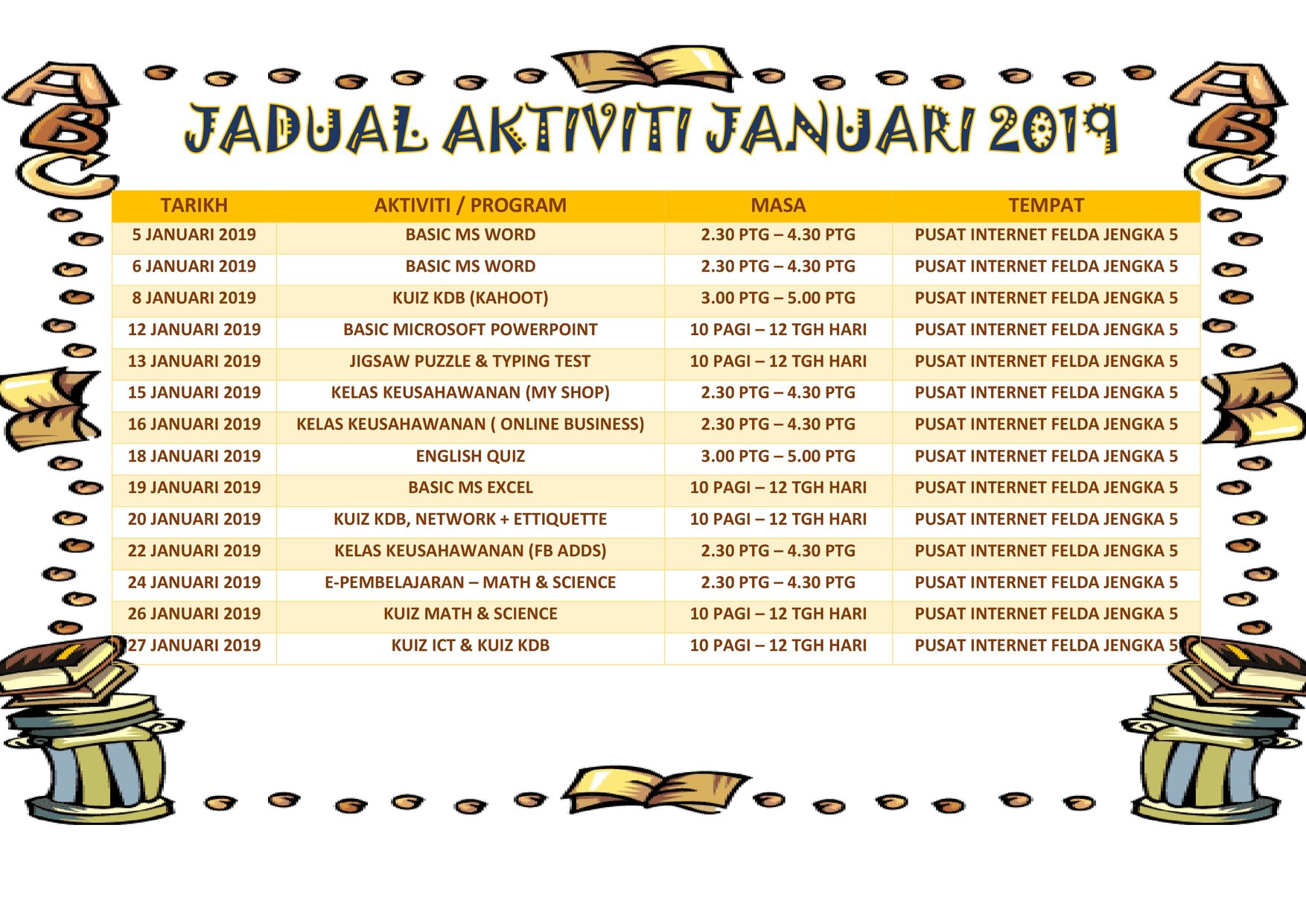 rsz jadual januari 2019